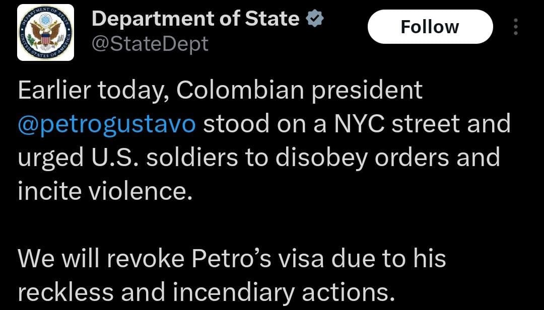 Featured image for: US revokes Colombian president Gustavo Petro's visa after protest US revokes Colombian president Gustavo Petro's visa after protest