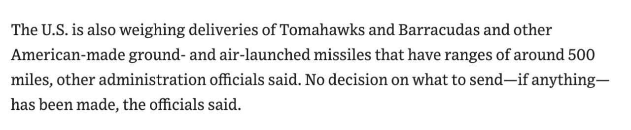 Featured image for: U.S. considers supplying Ukraine with Tomahawk and Barracuda missiles U.S. considers supplying Ukraine with Tomahawk and Barracuda missiles