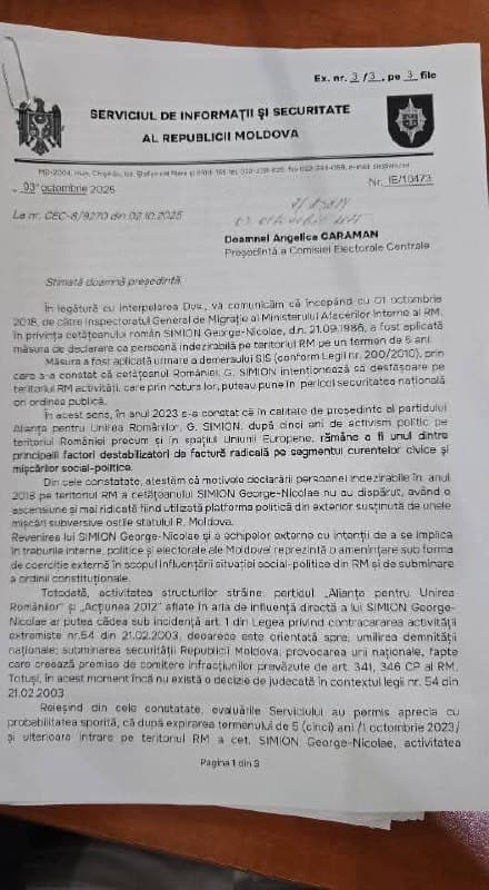 Featured image for: Moldova's SIS labels Romanian politician George Simion as 'extremist' Moldova's SIS labels Romanian politician George Simion as 'extremist'