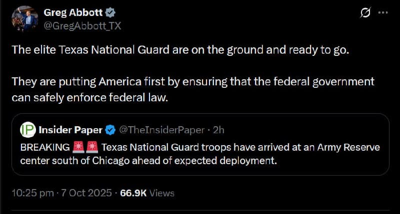 Featured image for: Texas Governor Greg Abbott deploys National Guard to Chicago Texas Governor Greg Abbott deploys National Guard to Chicago