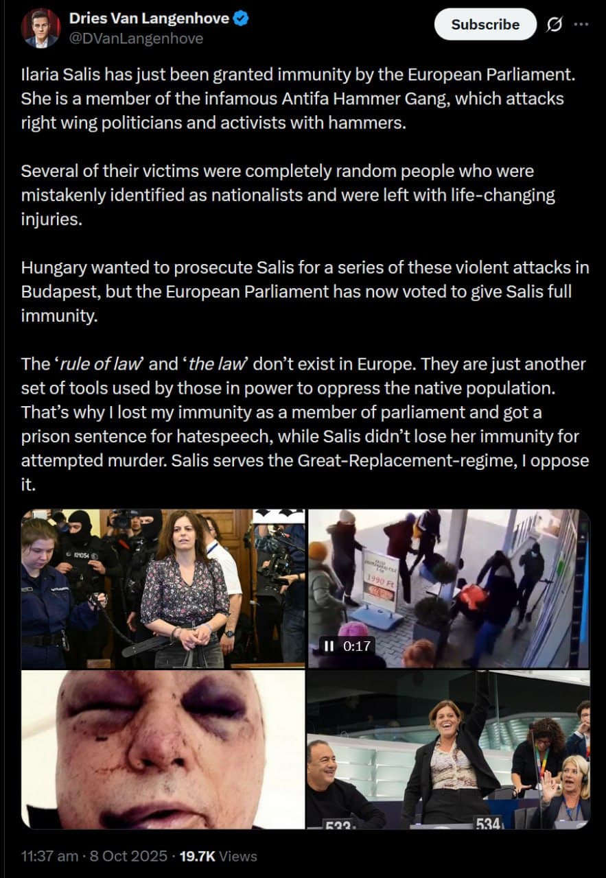 Featured image for: European Parliament grants immunity to Ilaria Salis, member of Antifa Hammer Gang European Parliament grants immunity to Ilaria Salis, member of Antifa Hammer Gang