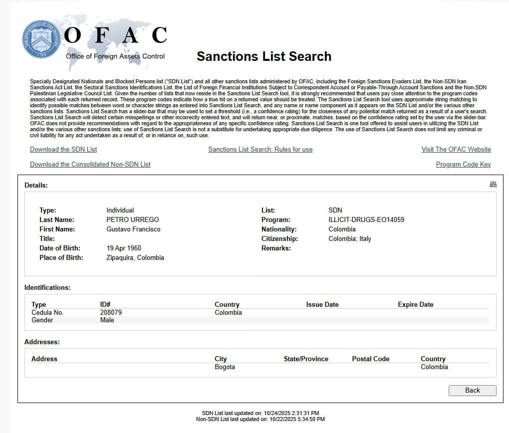 Featured image for: US sanctions Colombian President Gustavo Petro and family for narcotics ties US sanctions Colombian President Gustavo Petro and family for narcotics ties