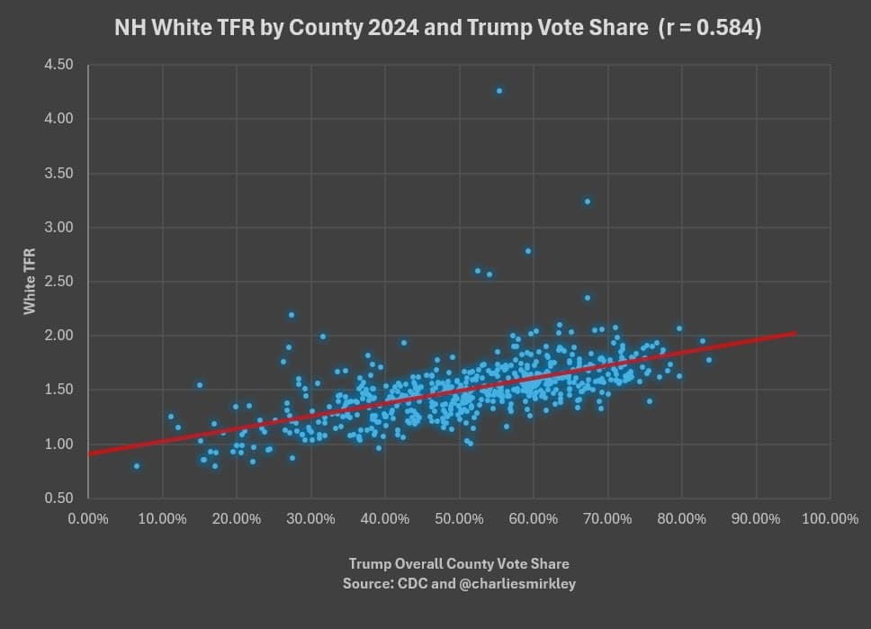 Featured image for: County with 0% Trump vote share has ~0.9 Non-Hispanic White TFR County with 0% Trump vote share has ~0.9 Non-Hispanic White TFR
