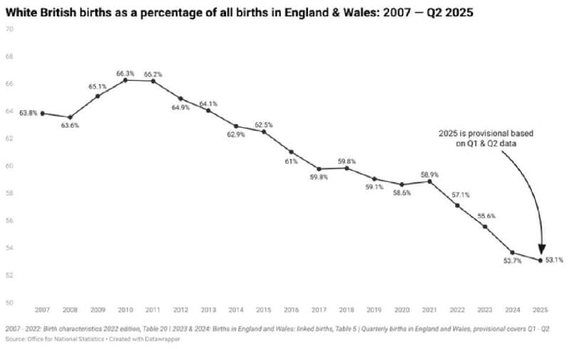 Featured image for: White British births drop to under 310,000 in England as of 2024 White British births drop to under 310,000 in England as of 2024