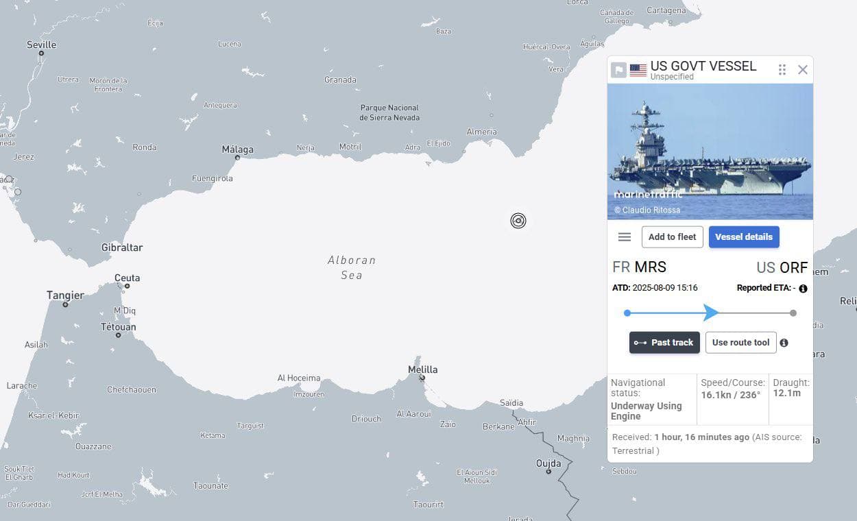 Featured image for: USS Gerald R. Ford spotted in Alboran Sea, heading to Caribbean Sea USS Gerald R. Ford spotted in Alboran Sea, heading to Caribbean Sea