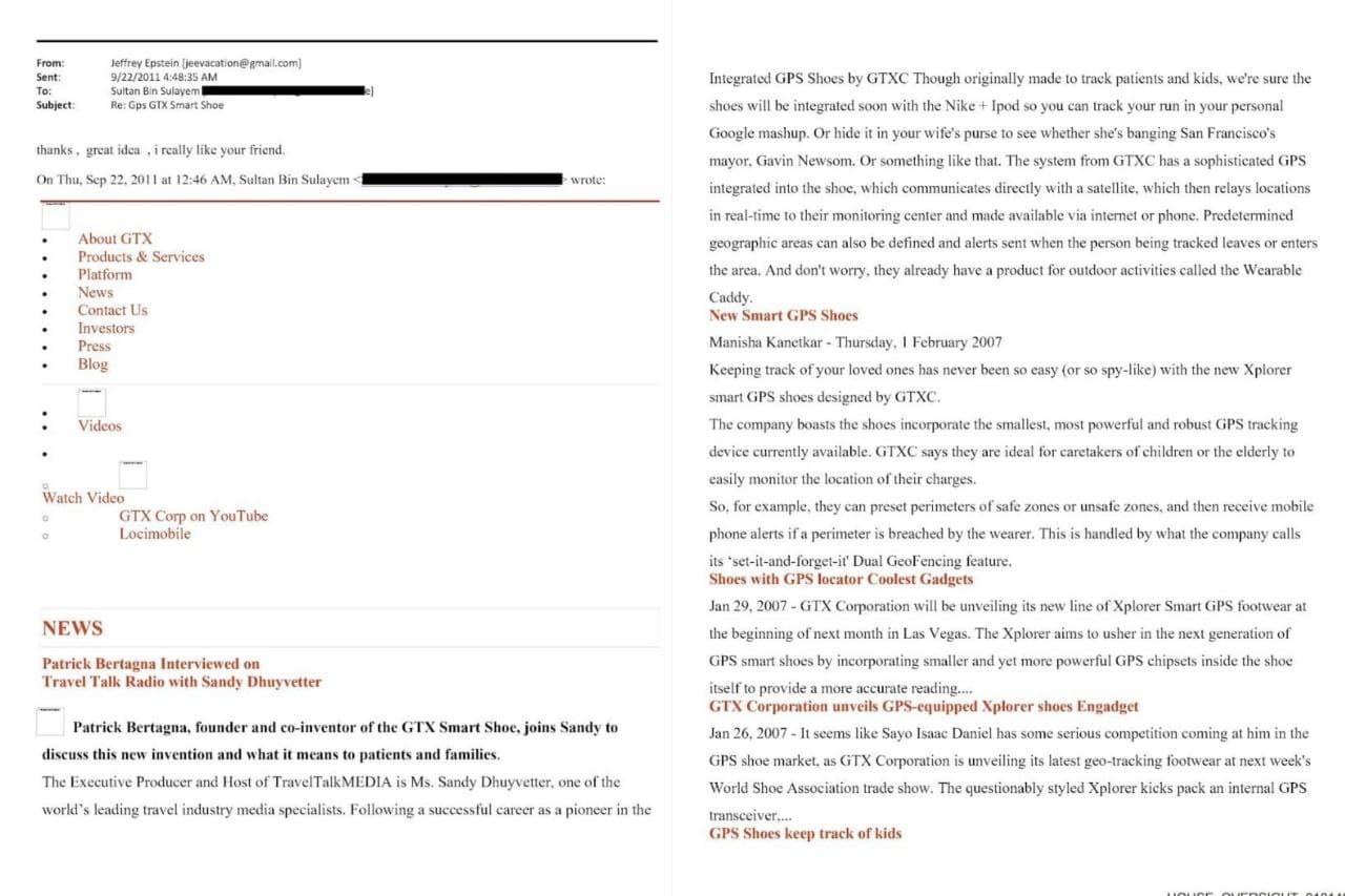 Featured image for: Jeffrey Epstein received email from Sultan Ahmed bin Sulayem about GPS shoes Jeffrey Epstein received email from Sultan Ahmed bin Sulayem about GPS shoes