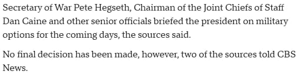 Featured image for: Senior U.S. military officials brief Trump on land strike options in Venezuela Senior U.S. military officials brief Trump on land strike options in Venezuela