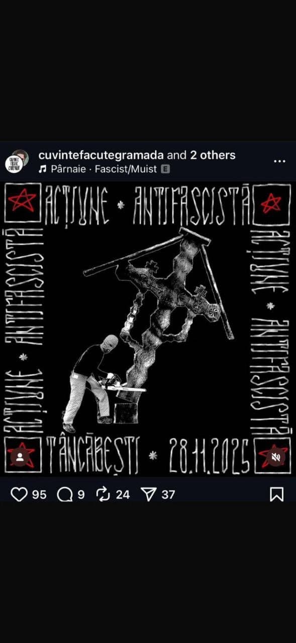 Featured image for: ANTIFA claims responsibility for cutting down cross honoring Codreanu ANTIFA claims responsibility for cutting down cross honoring Codreanu