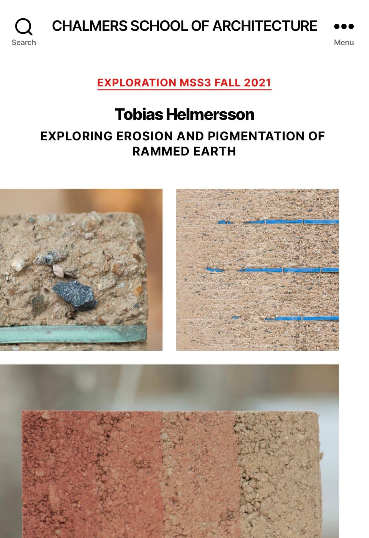 Architect Tobias Helmersson presents research on erosion in rammed earth