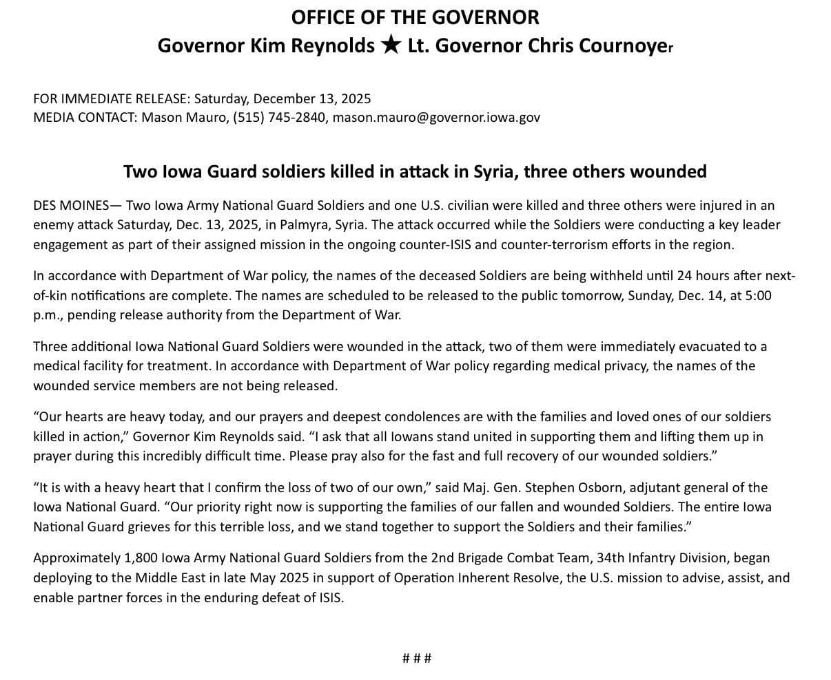 Iowa National Guard soldiers identified as victims in Syria ISIS attack