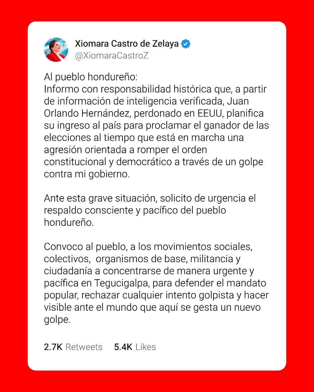 Featured image for: Xiomara Castro calls for peaceful protests in Tegucigalpa against coup attempt Xiomara Castro calls for peaceful protests in Tegucigalpa against coup attempt