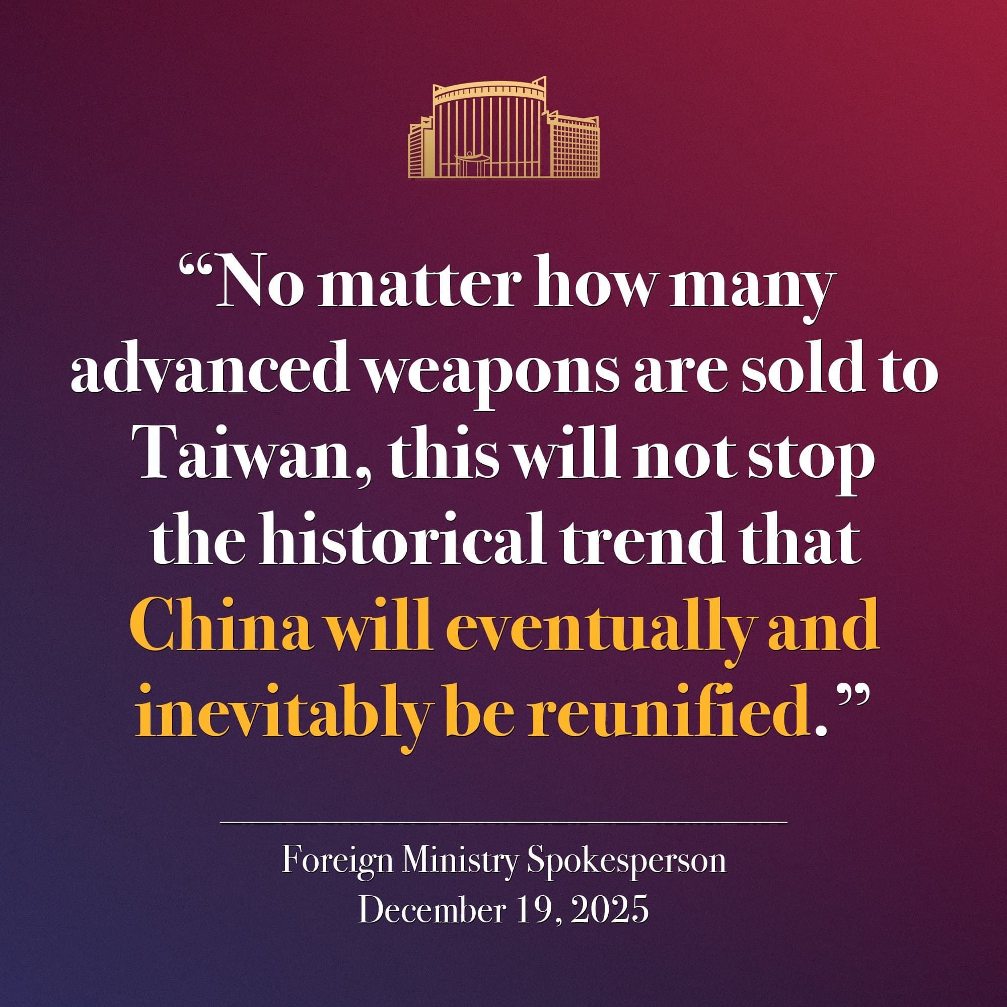 China condemns U.S. arms sales to Taiwan, warns of increased conflict risk