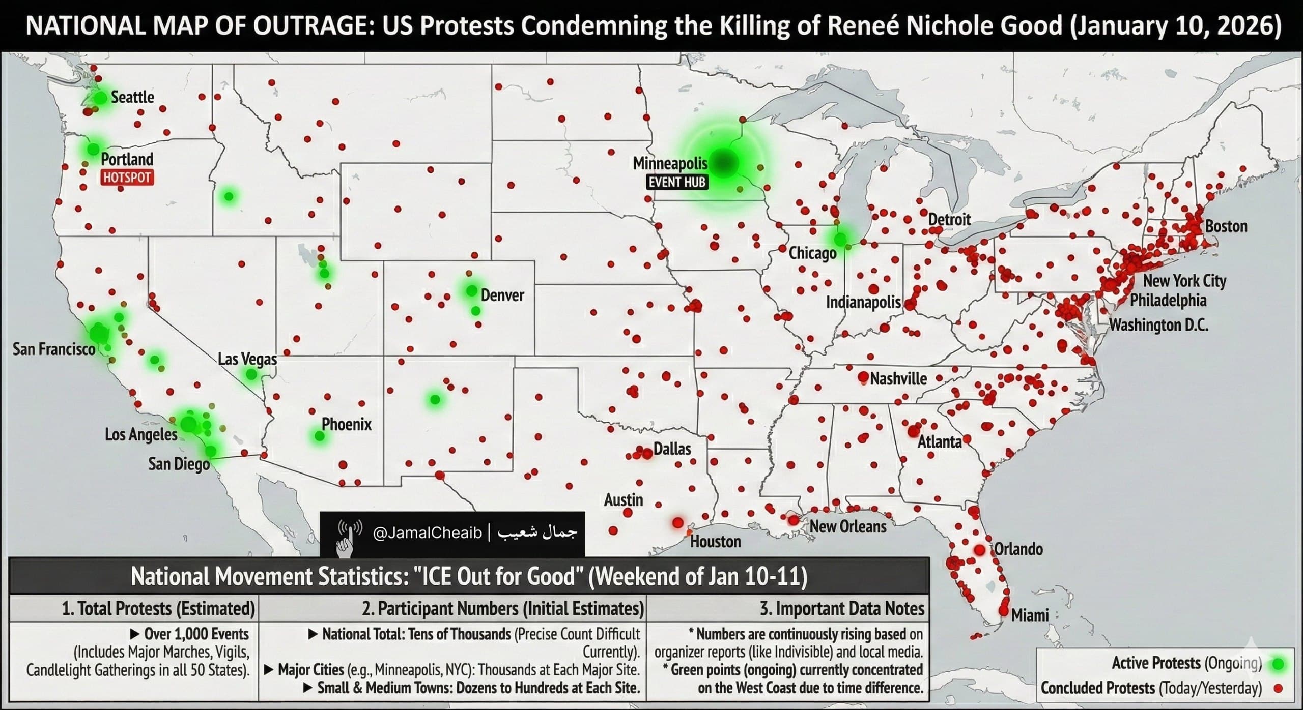 Protests in the US surpass recent protests in Iran but remain peaceful