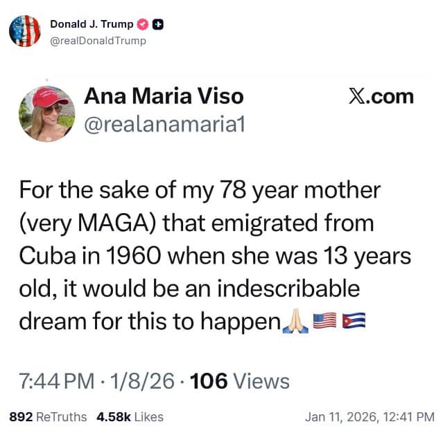 President Trump calls for regime change in Cuba on Truth Social