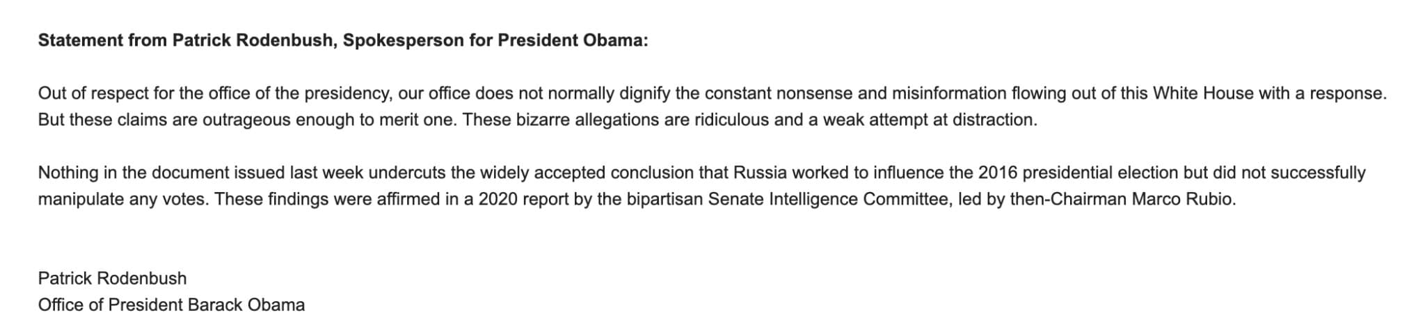Featured image for: Obama's Office Slams Trump Administration's 'Outrageous' Claims on Russia Election Interference Obama's Office Slams Trump Administration's 'Outrageous' Claims on Russia Election Interference