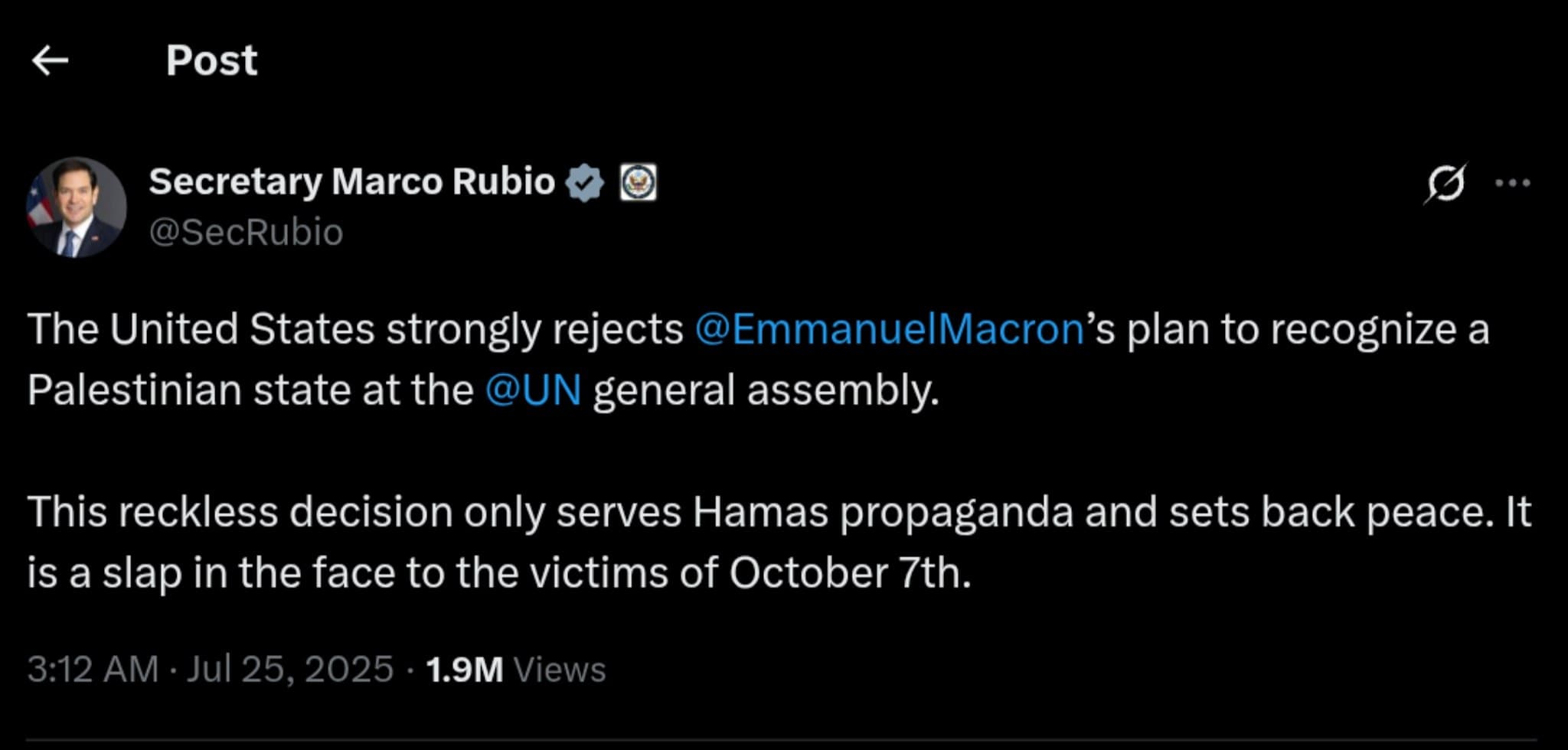 Featured image for: US Rejects Macron's Palestinian State Proposal, Calls it Harmful to Peace Efforts US Rejects Macron's Palestinian State Proposal, Calls it Harmful to Peace Efforts