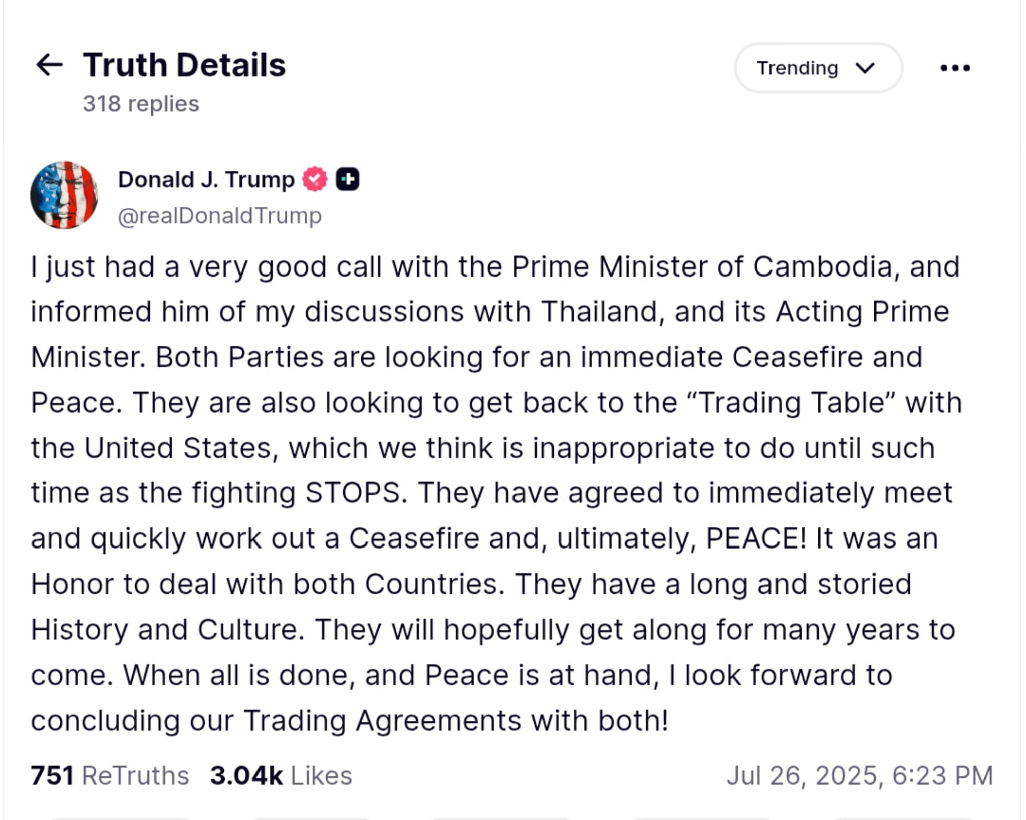 Featured image for: Trump Reports Positive Ceasefire Progress in Thailand-Cambodia Conflict Talks Trump Reports Positive Ceasefire Progress in Thailand-Cambodia Conflict Talks