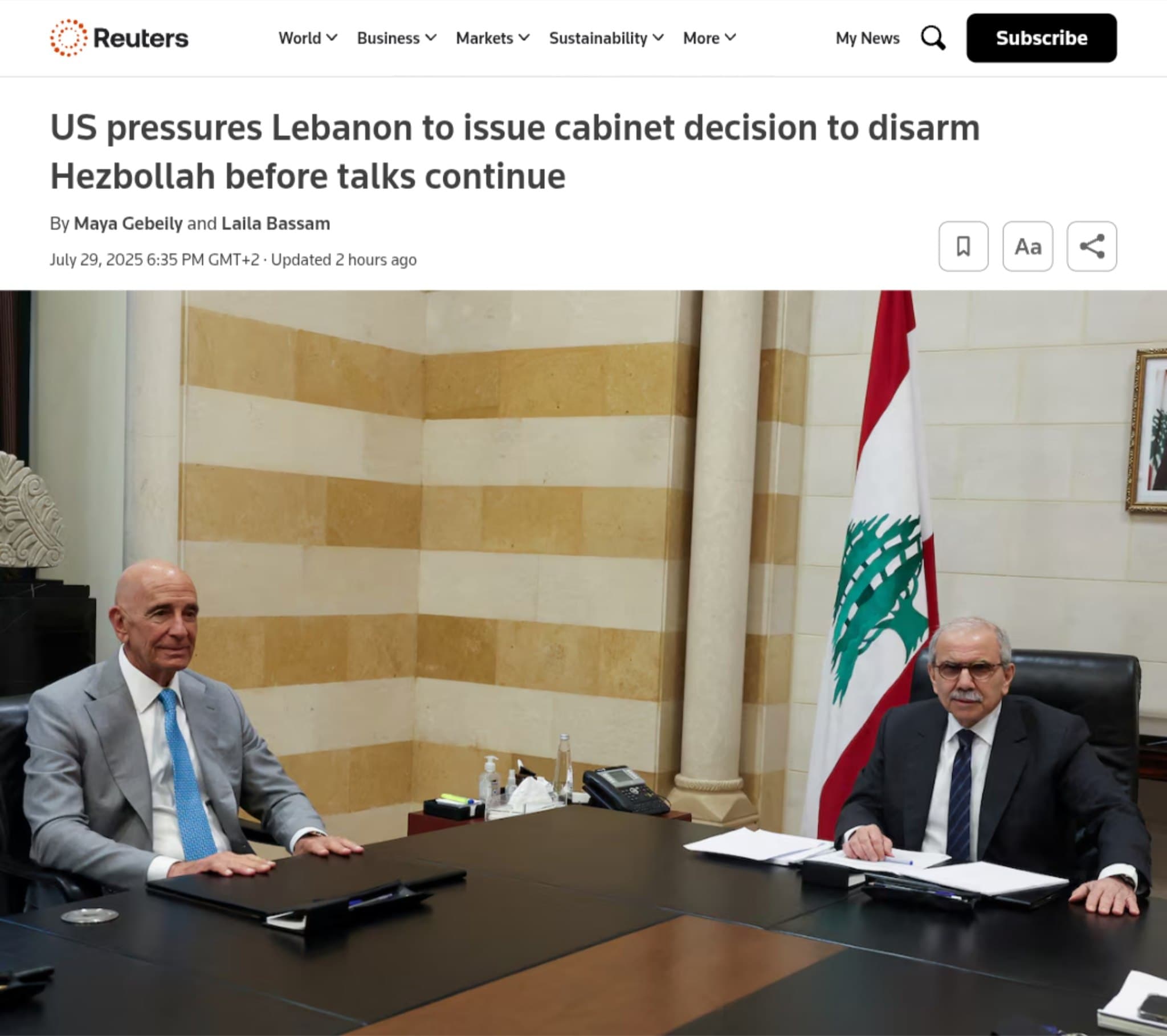 Featured image for: U.S. Demands Lebanon Disarm Hezbollah to Resume Talks, Pressure Mounts Amid Escalating Conflict U.S. Demands Lebanon Disarm Hezbollah to Resume Talks, Pressure Mounts Amid Escalating Conflict