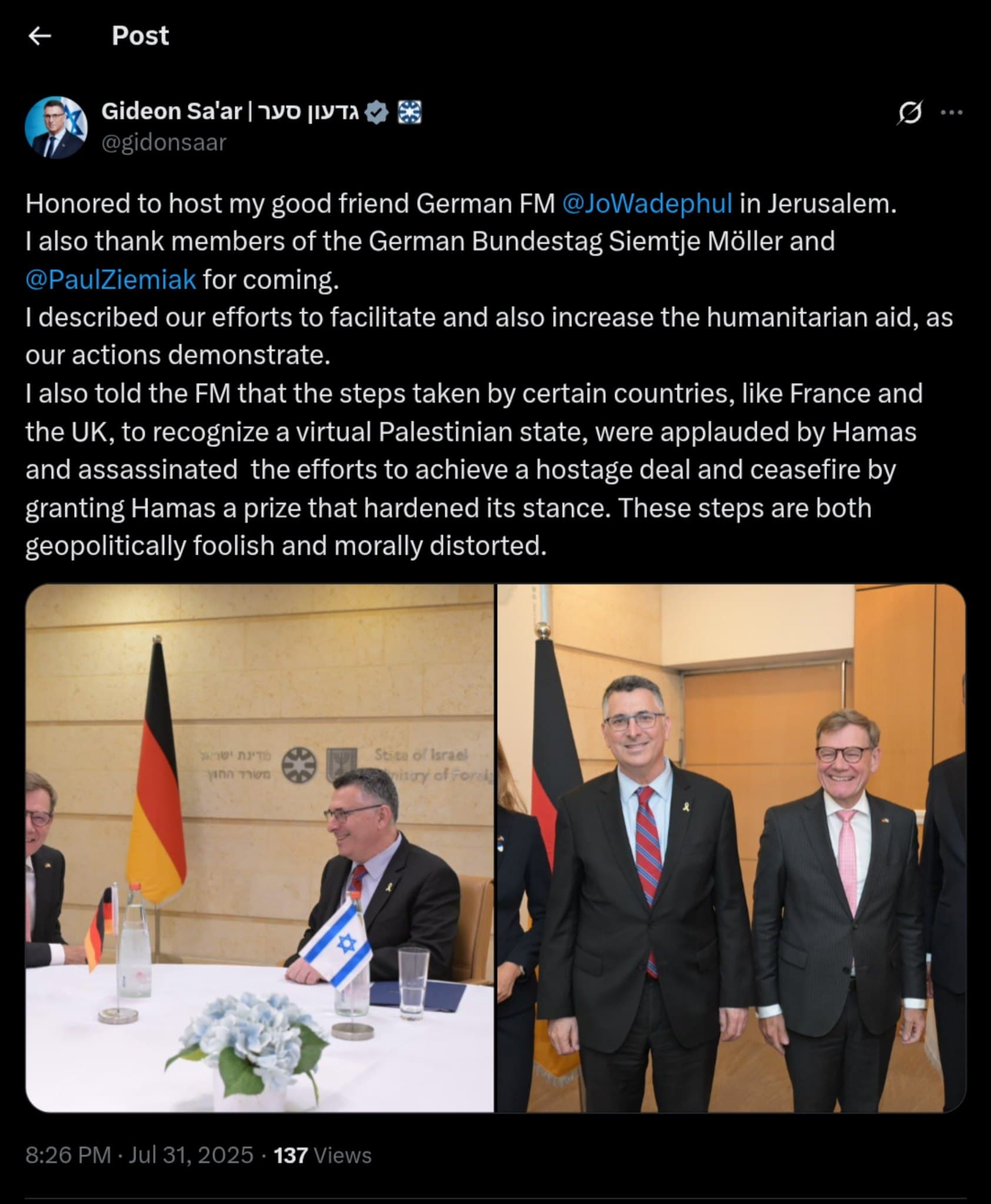 Featured image for: Israeli FM Sa'ar Urges Global Unity Against Palestinian State Recognition Amid Humanitarian Aid Efforts Israeli FM Sa'ar Urges Global Unity Against Palestinian State Recognition Amid Humanitarian Aid Efforts