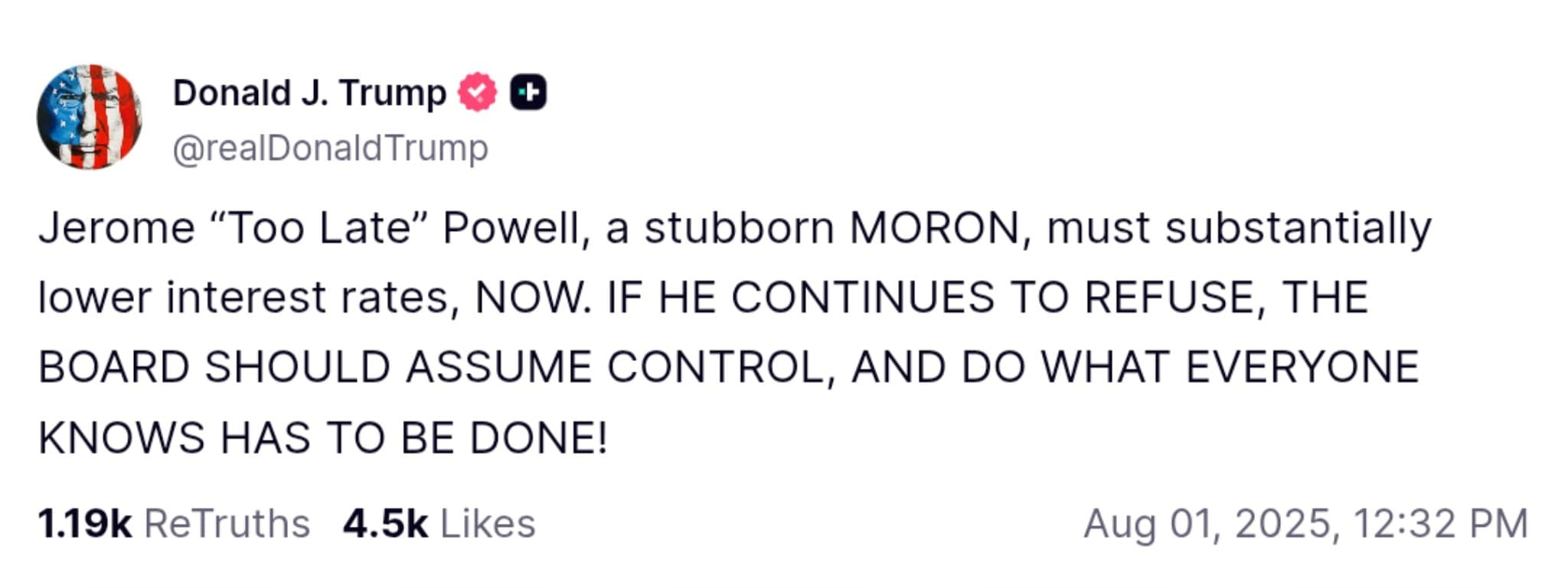 Featured image for: Trump Slams Fed Chair Powell as 'Stubborn MORON,' Demands Urgent Rate Cuts Trump Slams Fed Chair Powell as 'Stubborn MORON,' Demands Urgent Rate Cuts