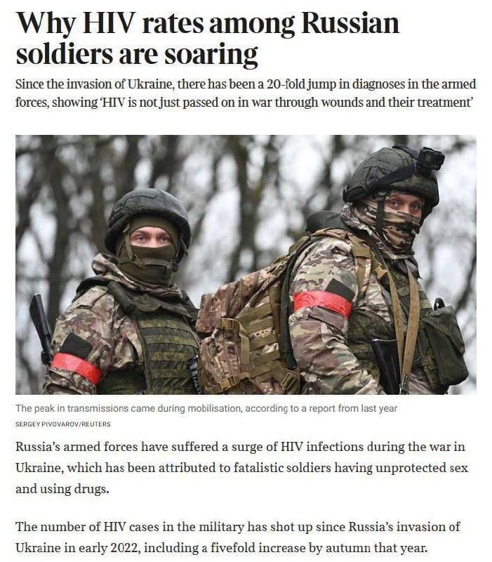 Featured image for: HIV Rates Surge 4000% in Russian Army Amid Crisis of Unprotected Sex and Infected Recruits HIV Rates Surge 4000% in Russian Army Amid Crisis of Unprotected Sex and Infected Recruits