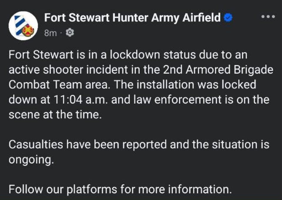 Featured image for: Four Injured in Fort Stewart Active Shooter Incident; Base and Schools on Lockdown Four Injured in Fort Stewart Active Shooter Incident; Base and Schools on Lockdown