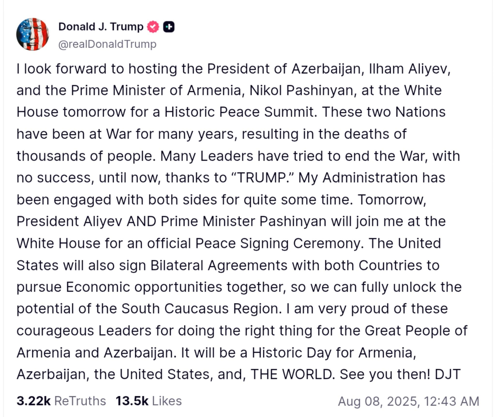 Featured image for: Trump Hosts Azerbaijan and Armenia Leaders for Historic Peace Summit to Resolve Conflict Trump Hosts Azerbaijan and Armenia Leaders for Historic Peace Summit to Resolve Conflict
