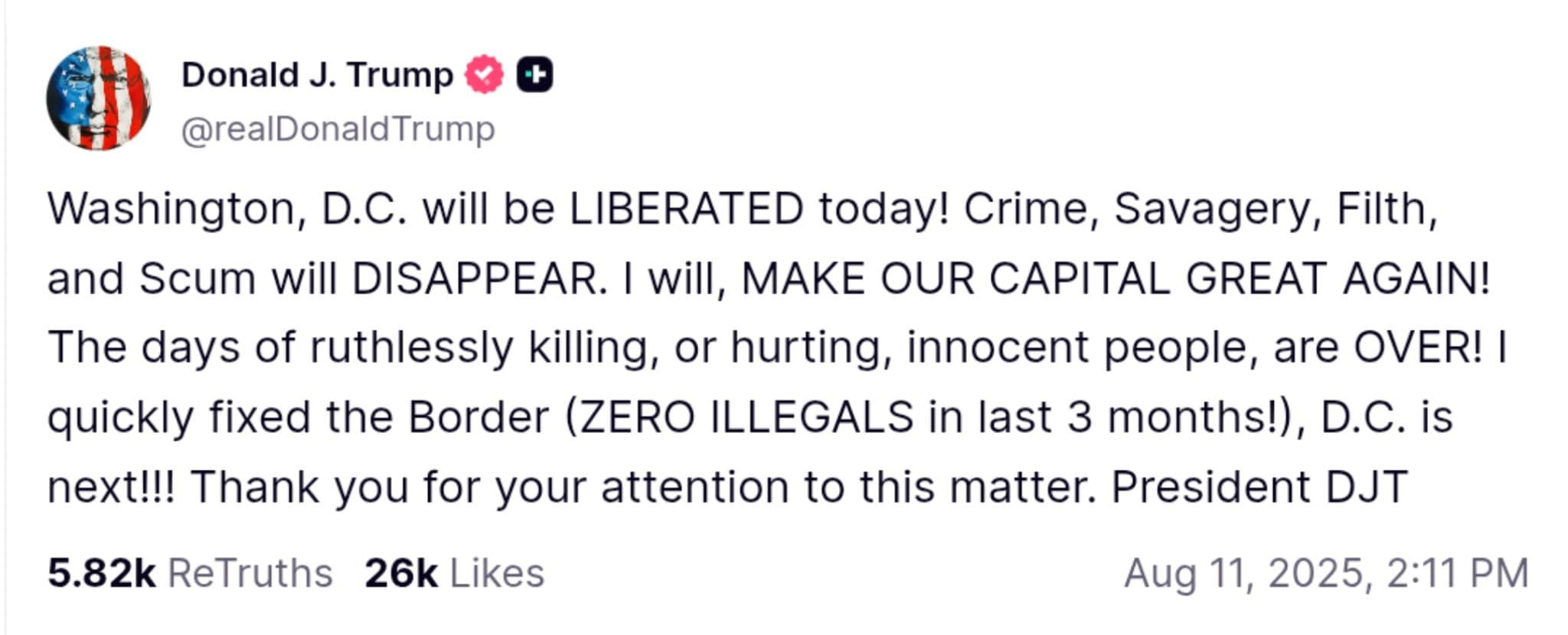 Featured image for: Trump Promises 'Liberation' of Washington, D.C. Today Amid Crime Crackdown Trump Promises 'Liberation' of Washington, D.C. Today Amid Crime Crackdown