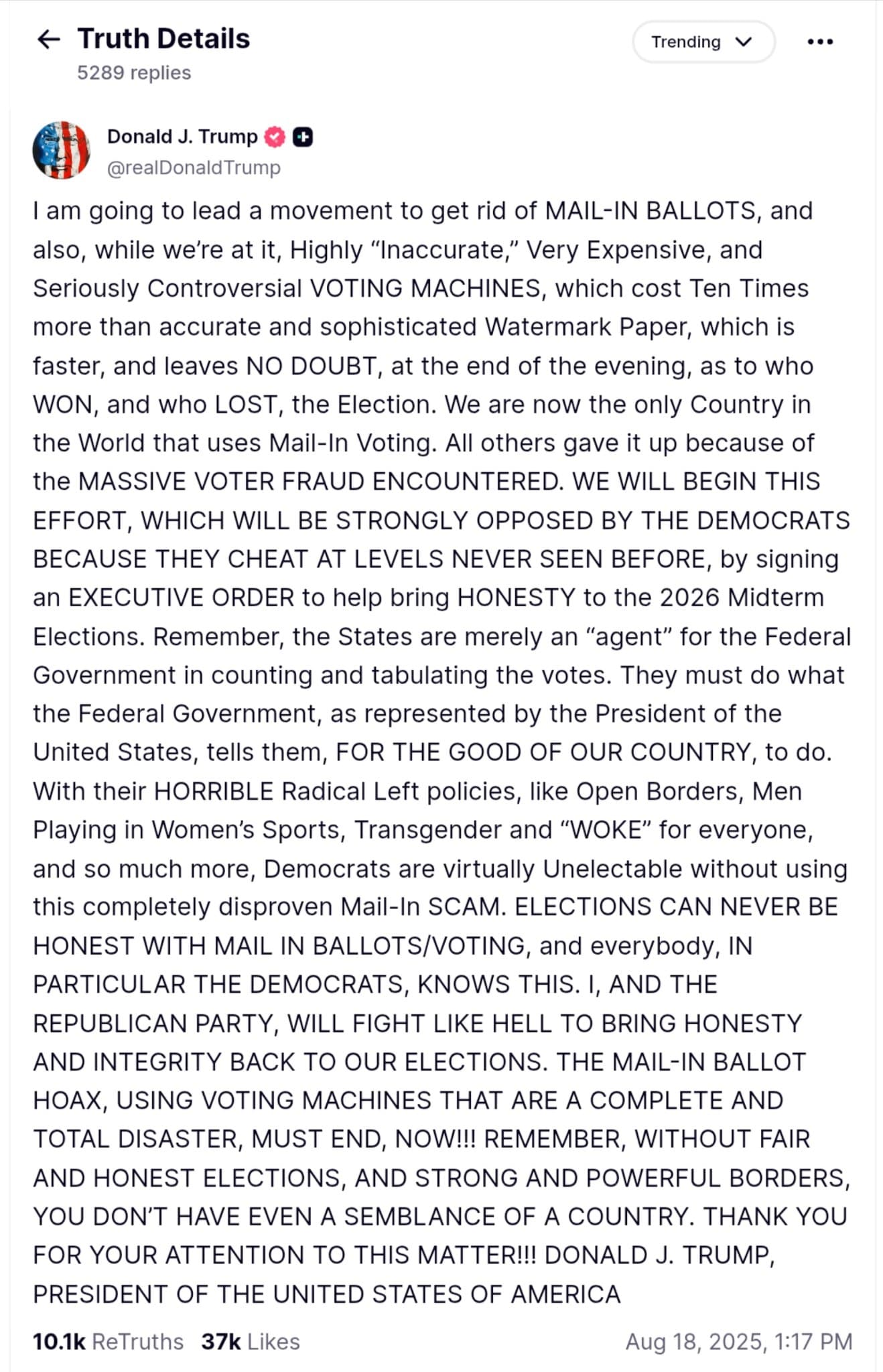 Featured image for: Trump Launches Movement to Ban Mail-In Voting, Advocates for Watermarked Ballots Ahead of 2026 Midterms Trump Launches Movement to Ban Mail-In Voting, Advocates for Watermarked Ballots Ahead of 2026 Midterms