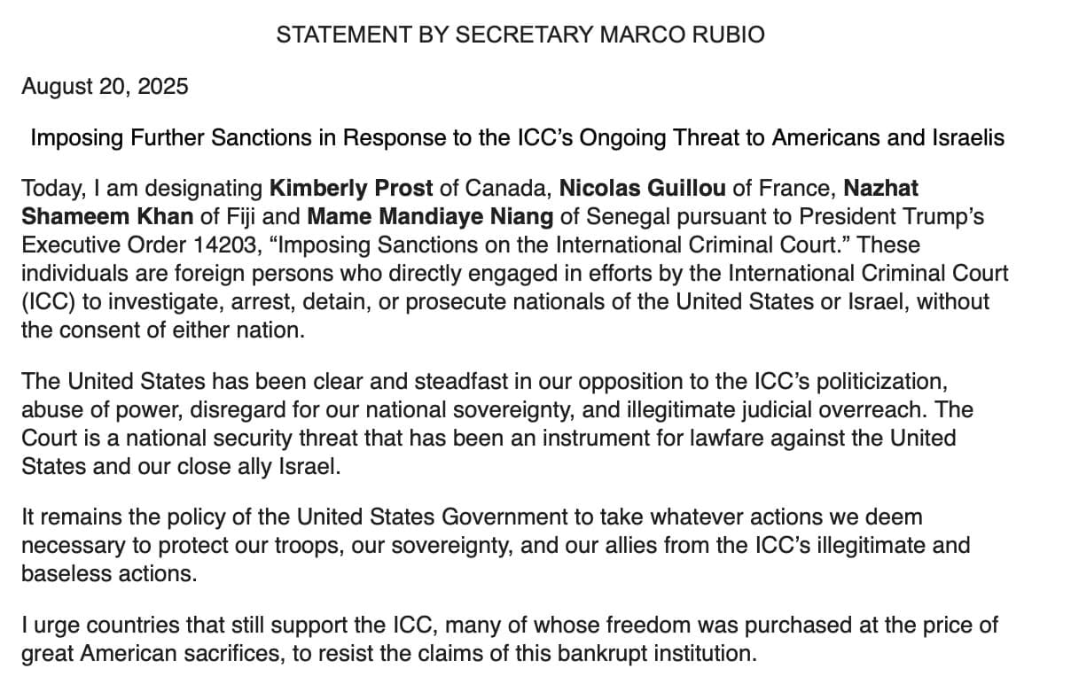Featured image for: Breaking: US Sanctions Four ICC Judges Over US-Israel Probes Breaking: US Sanctions Four ICC Judges Over US-Israel Probes