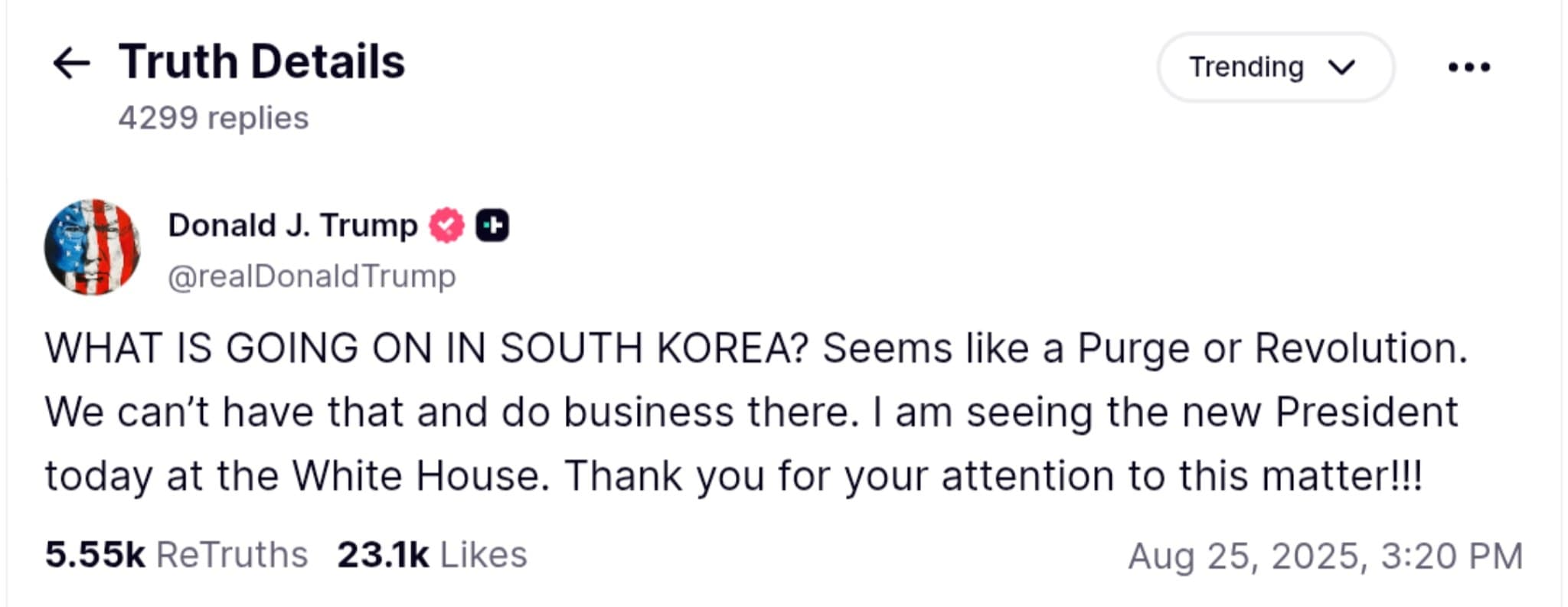 Featured image for: Trump Schedules Urgent Meeting Over South Korea's Turmoil Today Trump Schedules Urgent Meeting Over South Korea's Turmoil Today