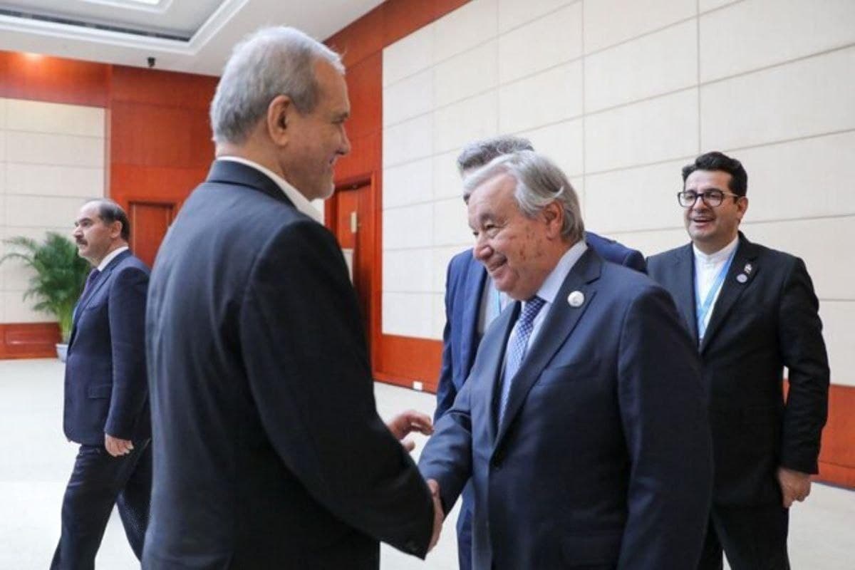 Featured image for: Iran's President Pezeshkian Engages UN Chief Guterres at SCO Summit Iran's President Pezeshkian Engages UN Chief Guterres at SCO Summit