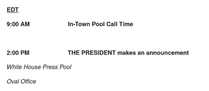 Featured image for: President Trump to Make Major Announcement at 2 PM EDT Today President Trump to Make Major Announcement at 2 PM EDT Today