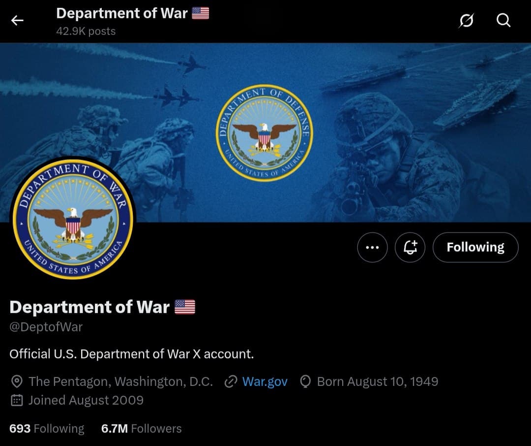 Featured image for: Department of War Unveils New Identity on Social Media Today Department of War Unveils New Identity on Social Media Today