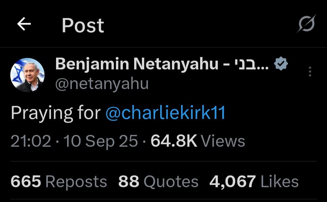 Featured image for: Netanyahu Offers Prayers for Conservative Commentator Charlie Kirk Netanyahu Offers Prayers for Conservative Commentator Charlie Kirk