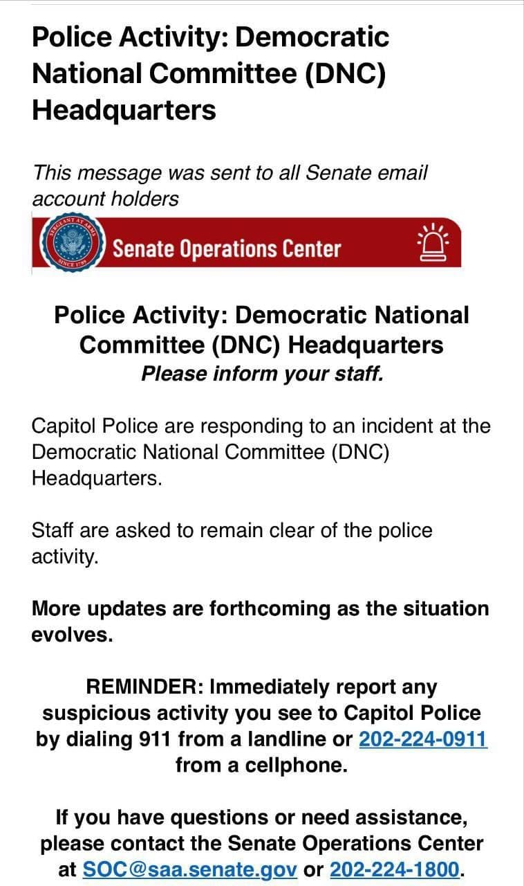Featured image for: Police Respond to Incident at DNC Headquarters, Senate Alerted Police Respond to Incident at DNC Headquarters, Senate Alerted