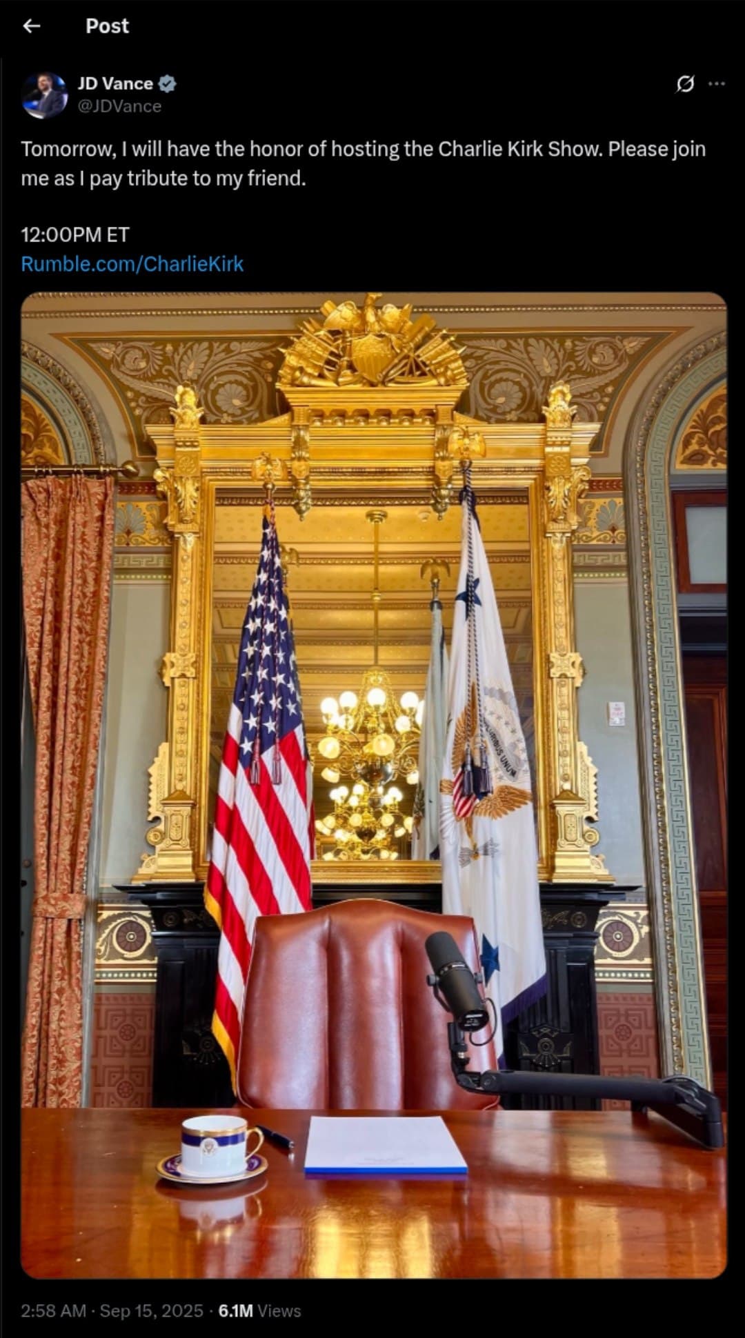 Featured image for: US Vice President JD Vance to host Charlie Kirk Show tomorrow at 12:00 PM ET US Vice President JD Vance to host Charlie Kirk Show tomorrow at 12:00 PM ET