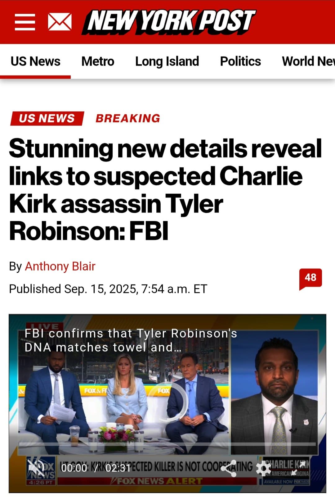 Featured image for: DNA links Tyler Robinson to Charlie Kirk assassination attempt, FBI says DNA links Tyler Robinson to Charlie Kirk assassination attempt, FBI says