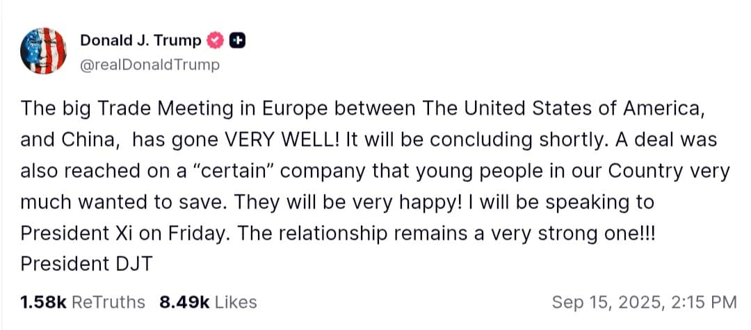 Featured image for: Trump announces successful trade meeting with China, deal reached on key company Trump announces successful trade meeting with China, deal reached on key company