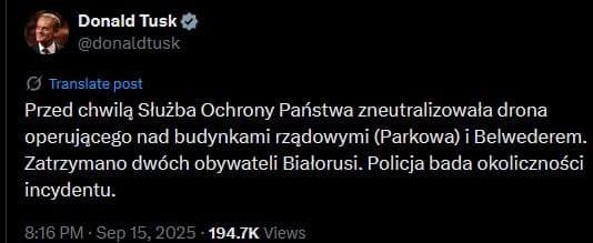 Featured image for: Polish President Donald Tusk reports drone shot down, two Belarus citizens arrested Polish President Donald Tusk reports drone shot down, two Belarus citizens arrested