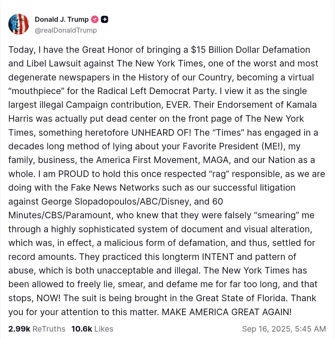 Featured image for: Trump files $15 billion defamation lawsuit against The New York Times Trump files $15 billion defamation lawsuit against The New York Times