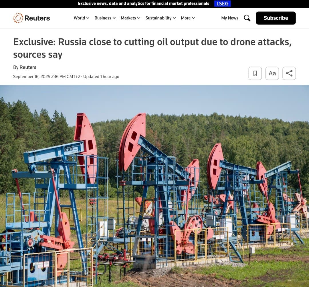 Featured image for: Russia may cut oil output due to Ukraine drone attacks, sources say Russia may cut oil output due to Ukraine drone attacks, sources say