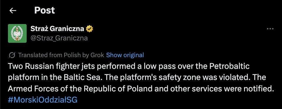 Featured image for: Two Russian fighter jets violate safety zone over Petrobaltic platform Two Russian fighter jets violate safety zone over Petrobaltic platform