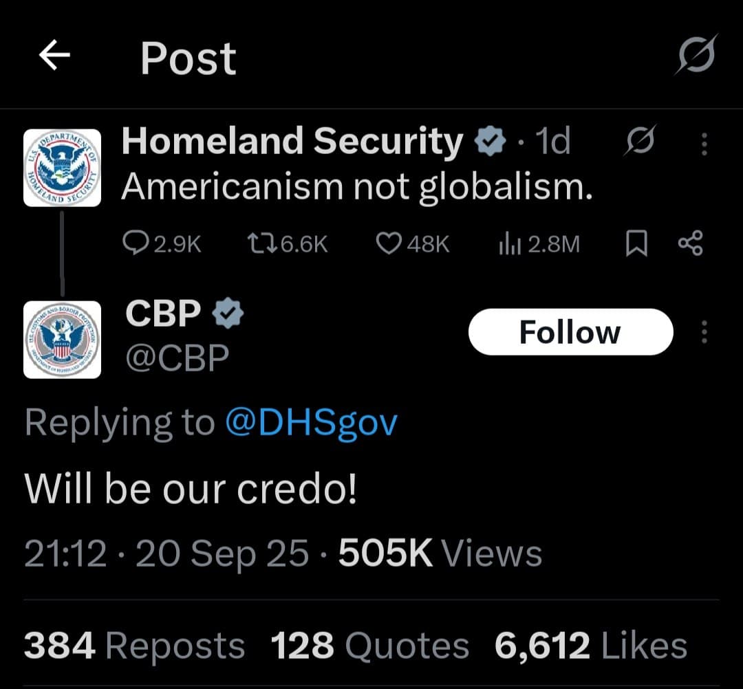 Featured image for: US Department of Homeland Security declares 'Americamism not globalism' US Department of Homeland Security declares 'Americamism not globalism'