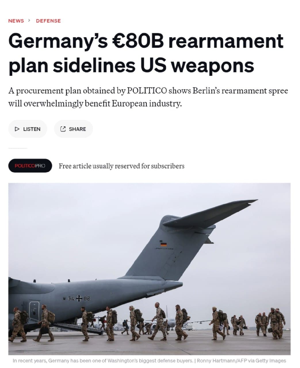 Featured image for: Germany's €80B rearmament plan allocates only 8% to US weapons Germany's €80B rearmament plan allocates only 8% to US weapons