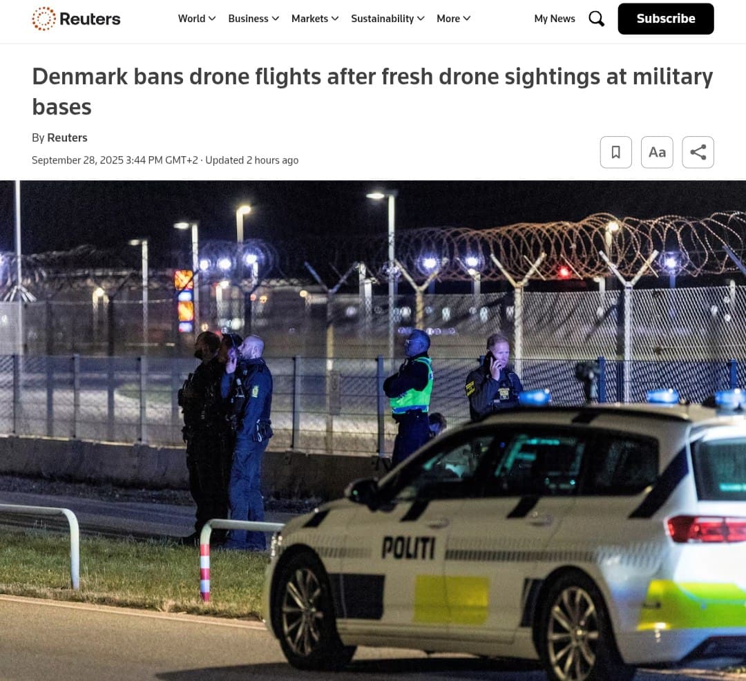 Featured image for: Denmark bans civil drone flights after military facility sightings Denmark bans civil drone flights after military facility sightings