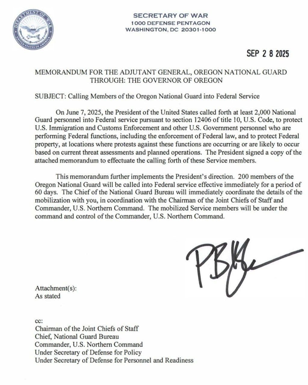 Featured image for: US Secretary of War orders federalization of 200 Oregon National Guard members US Secretary of War orders federalization of 200 Oregon National Guard members
