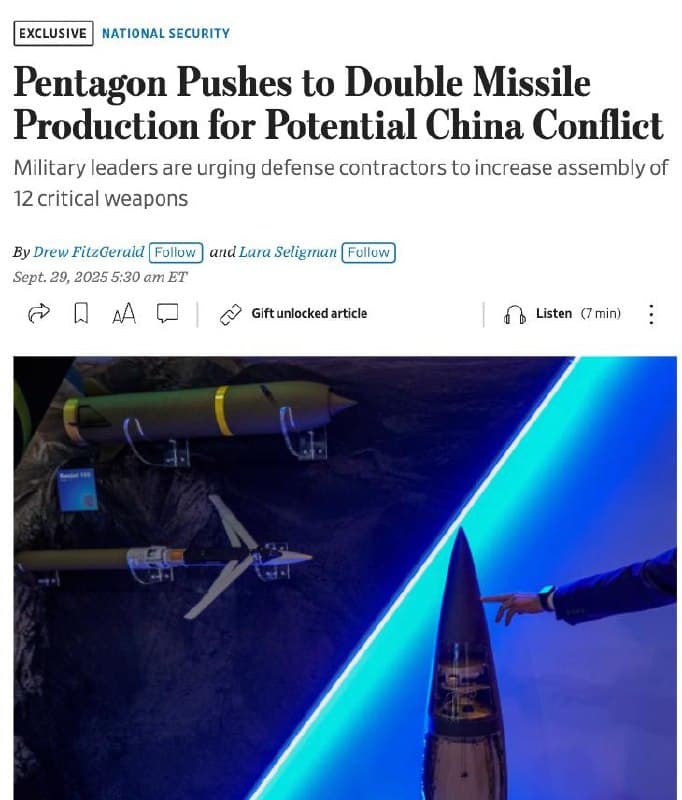Featured image for: Pentagon urges missile makers to double or quadruple production of weapons Pentagon urges missile makers to double or quadruple production of weapons