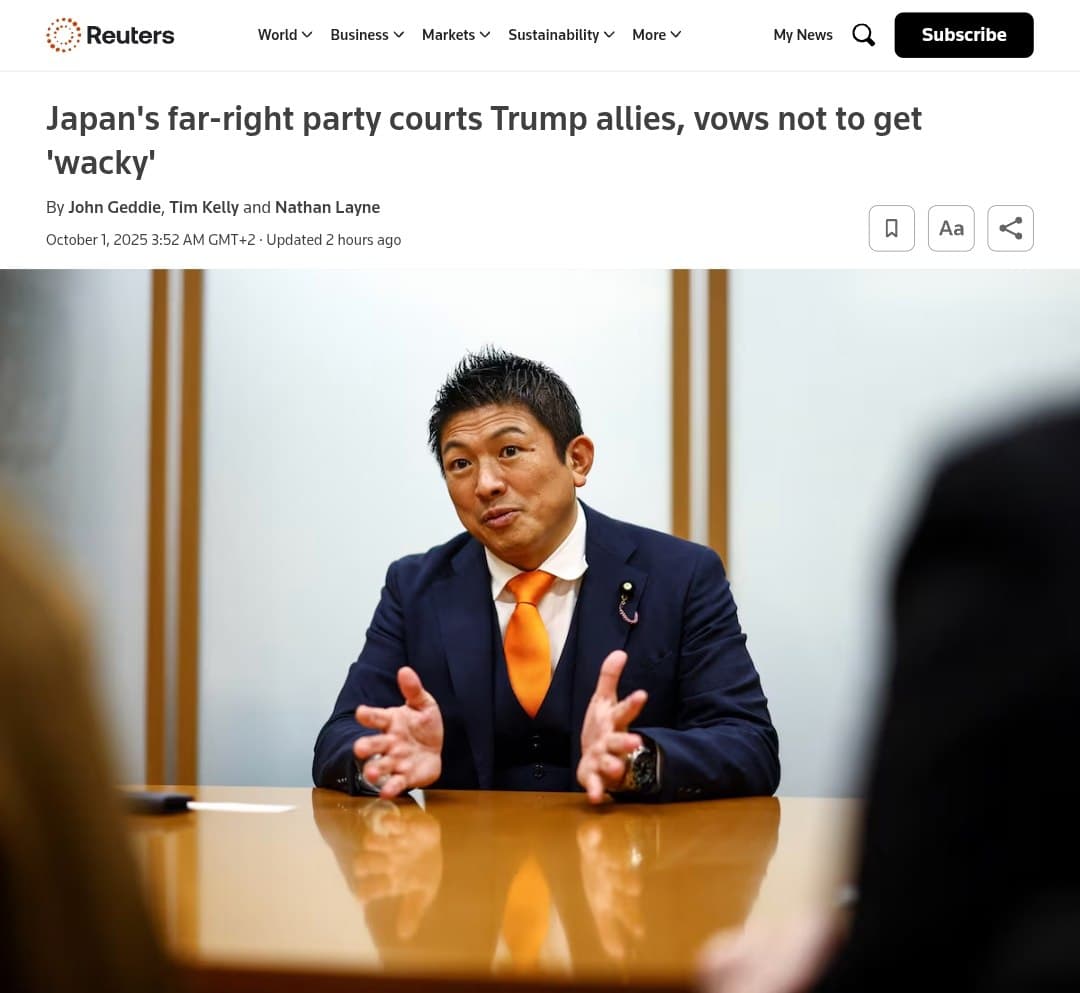 Featured image for: Japan’s Far-Right Sanseito Party Builds Ties with Trump Allies Japan’s Far-Right Sanseito Party Builds Ties with Trump Allies