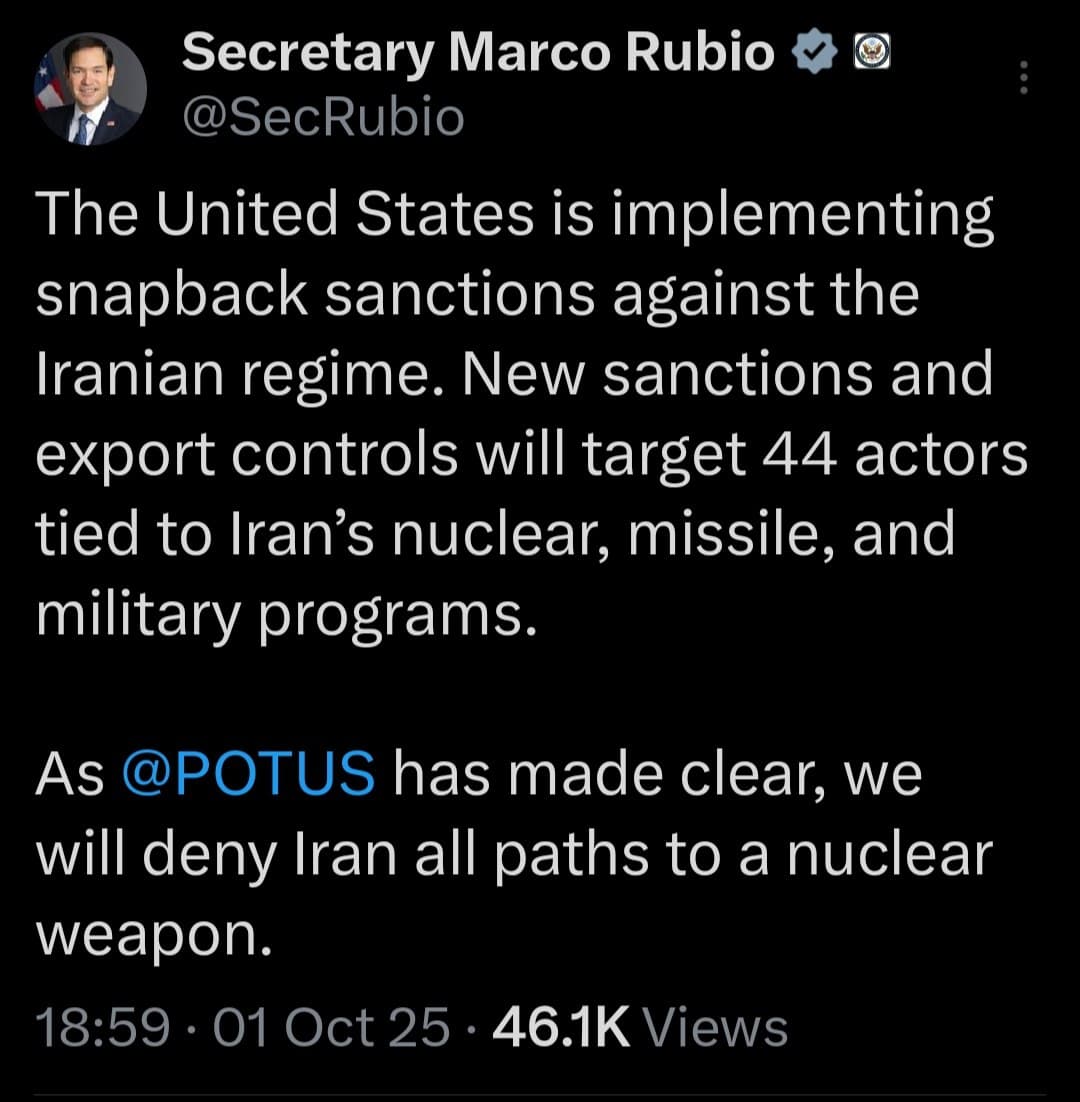 Featured image for: US implements snapback sanctions targeting 44 actors linked to Iran's nuclear programs US implements snapback sanctions targeting 44 actors linked to Iran's nuclear programs